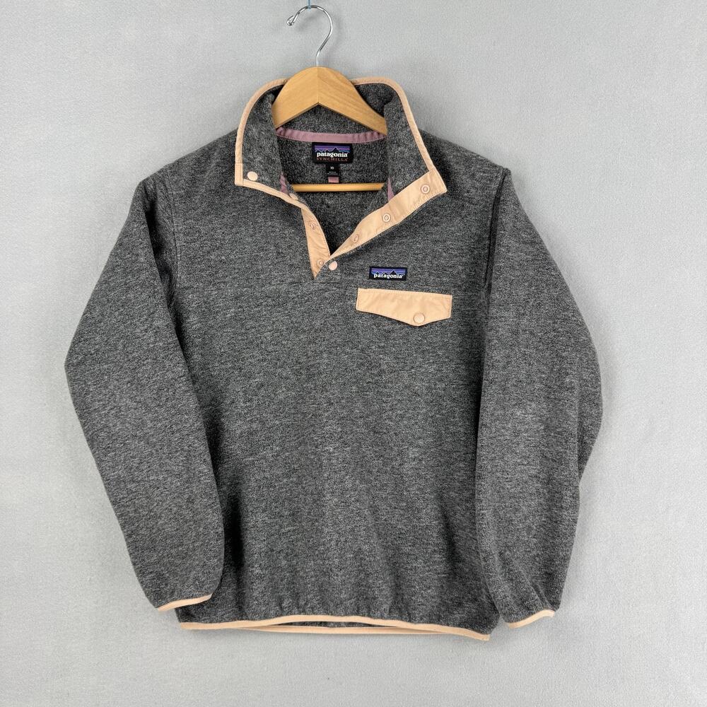 Patagonia Synchilla Jacket Womens XS Gray Peach Fleece Snap-T Pullover Outdoor
